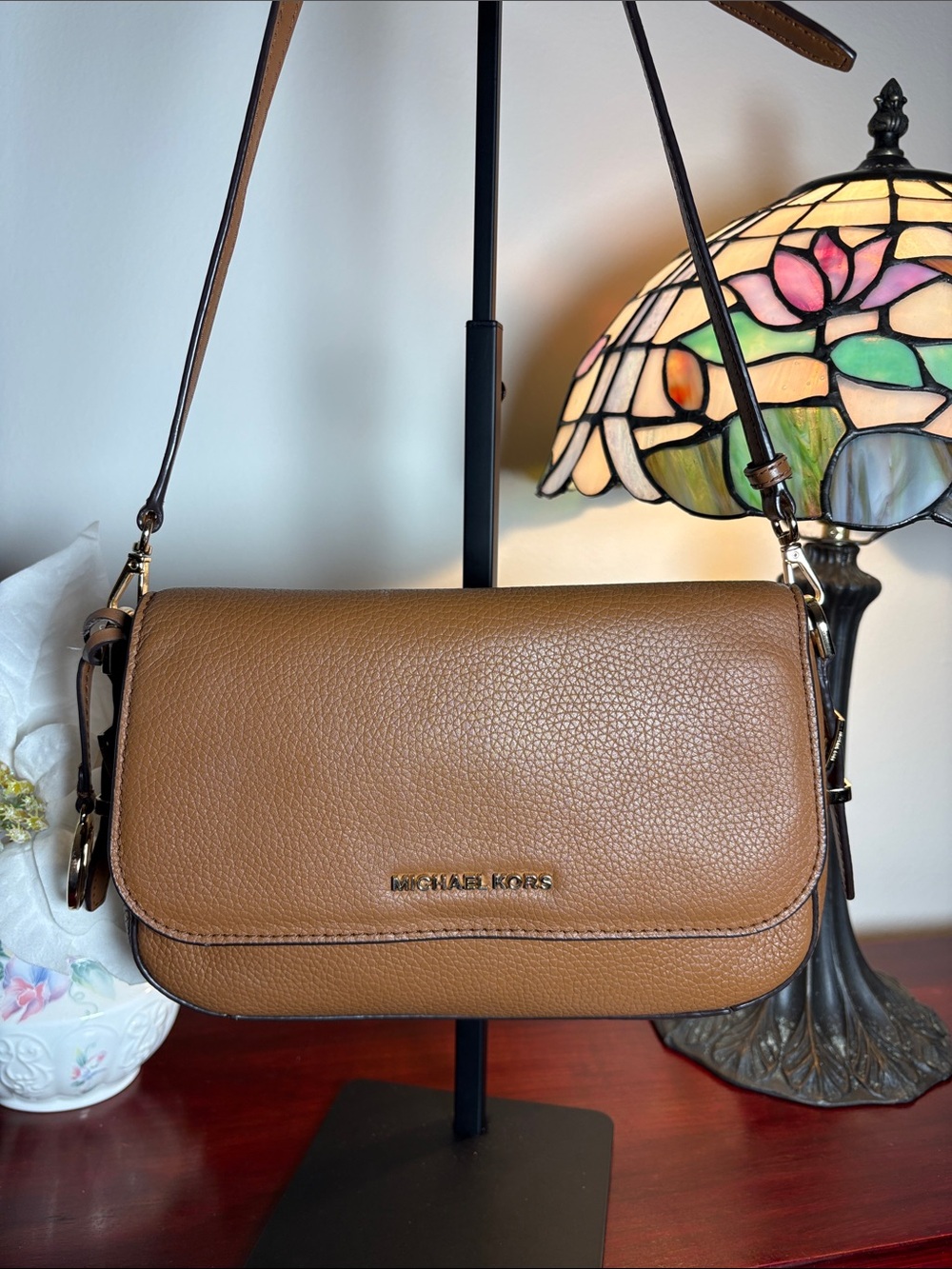 Michael Kors Brown Pebbled Leather Crossbody Bag with Gold Hardware